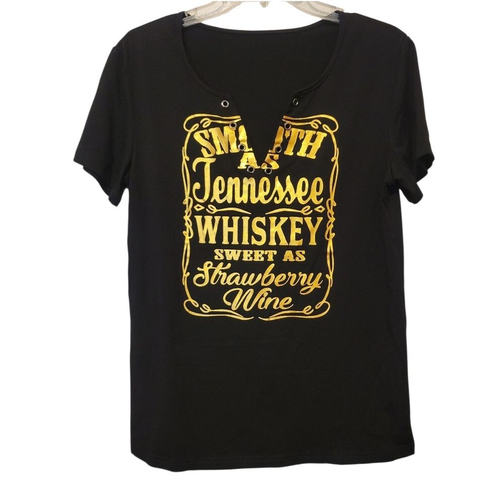 Women's "Smooth As Tennessee Whiskey" Gold Print Graphic Tee - NWOT
